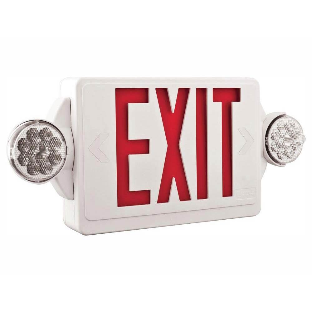 Red Letters LED Exit Sign with Lights Combo 120/277V with Battery Backup, White - Bees Lighting