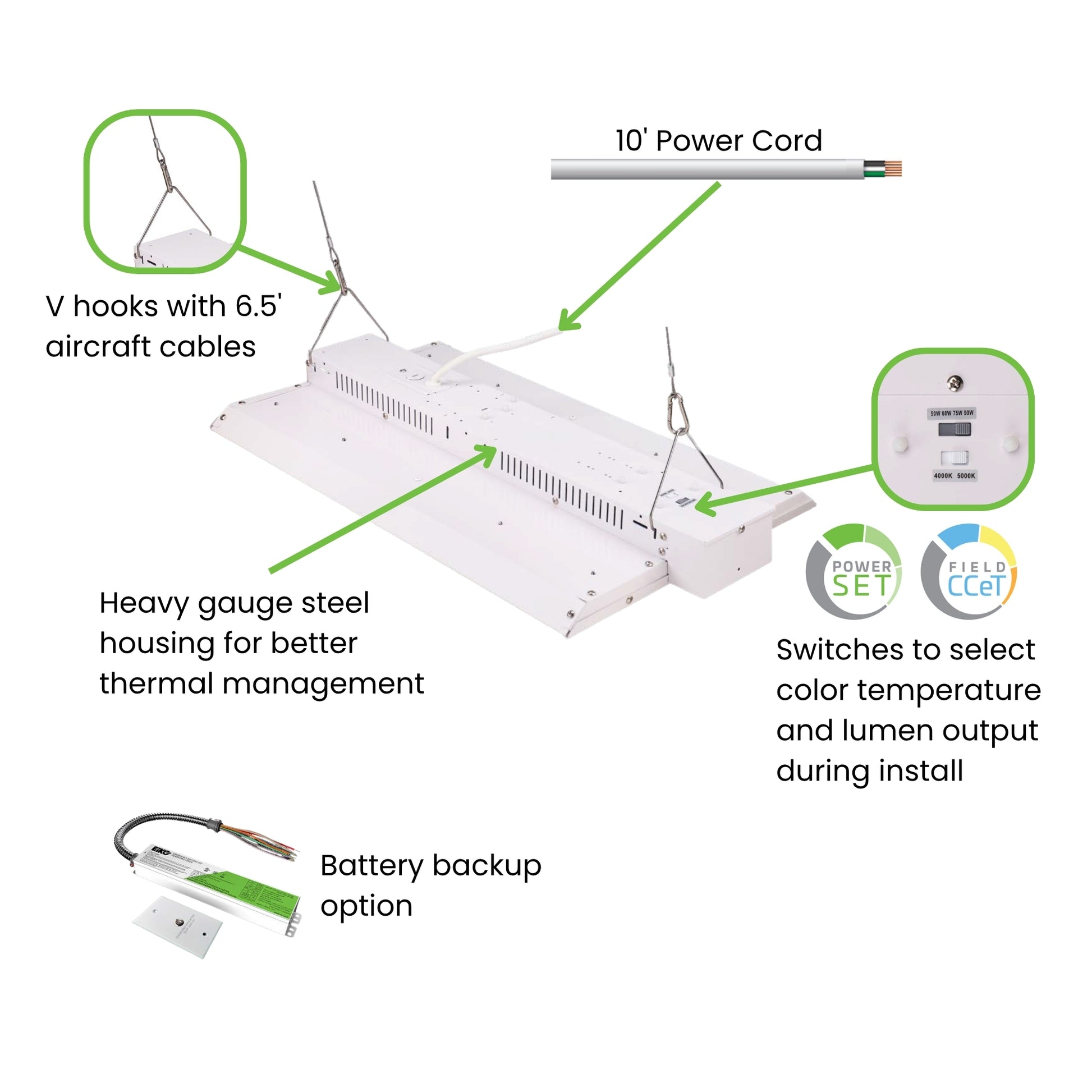 Eiko - Linear High Bay LED Light, 320W, 48000lm, 4000K/5000K, 240-480V | Bees Lighting