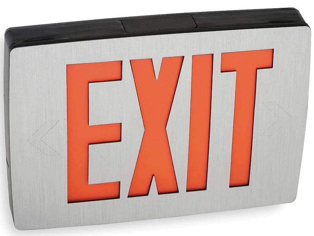 Die-Cast Aluminum LED Exit Sign Single Face Red Letters Dual-Voltage Battery Backup