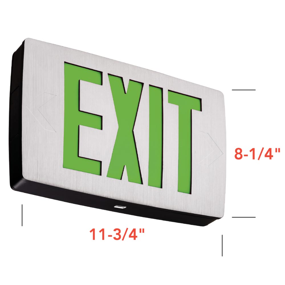 LED Exit Sign, Double face with Green Letters, Silver Finish, Battery Backup Included
