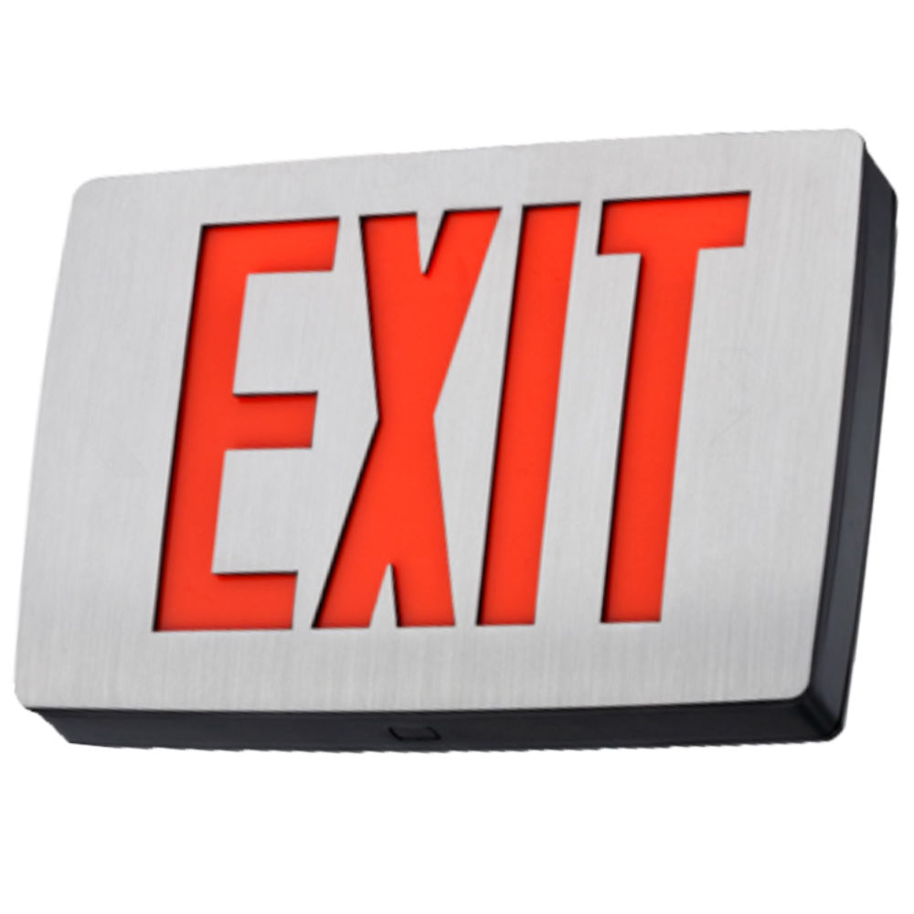 LED Exit Sign, Double face with Red Letters, Silver Finish, Battery Backup Included