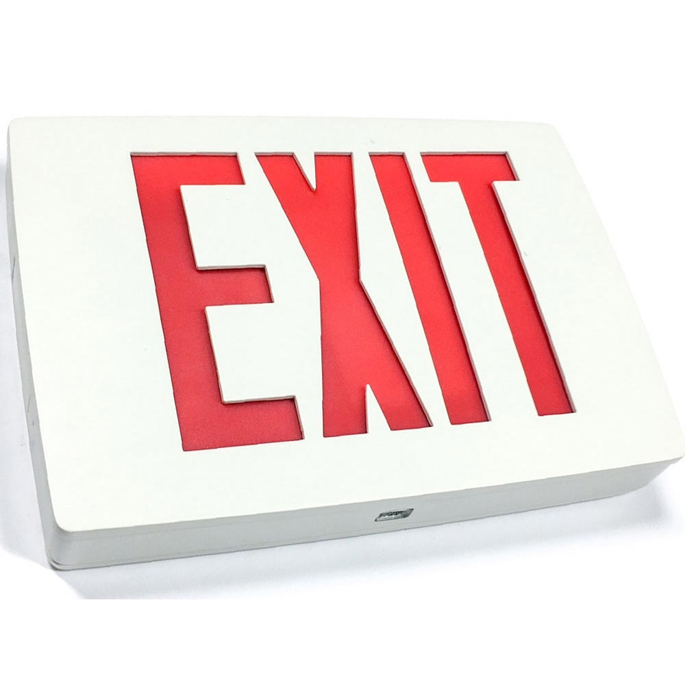 Die-Cast Aluminum LED Exit Sign Single Face Red Letters Dual-Voltage Battery Backup, White