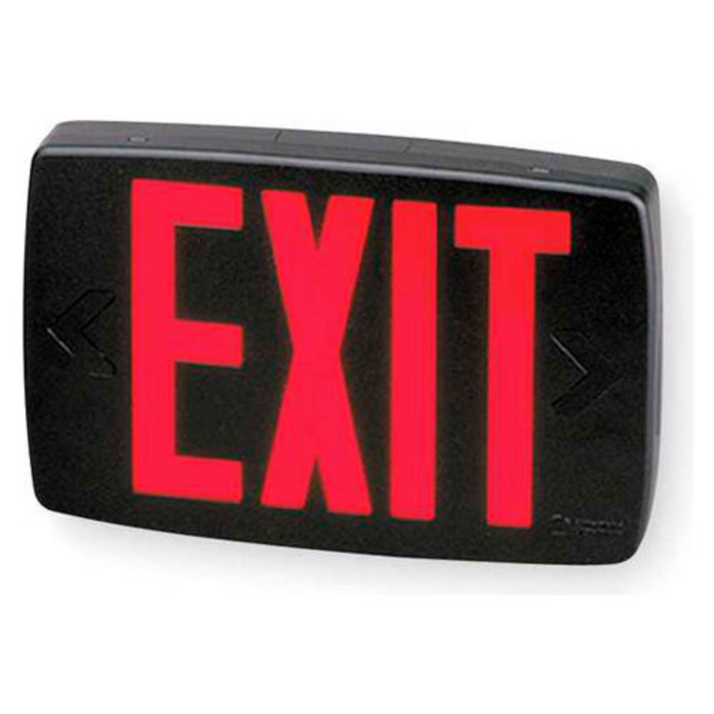 LED Exit Sign, Universal Face with Red Letters, Black Finish, Battery Backup Included