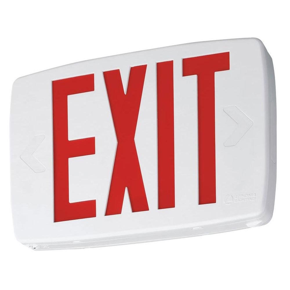 LED Exit Sign, Single face with Red Letters, White Finish, Battery Backup Included