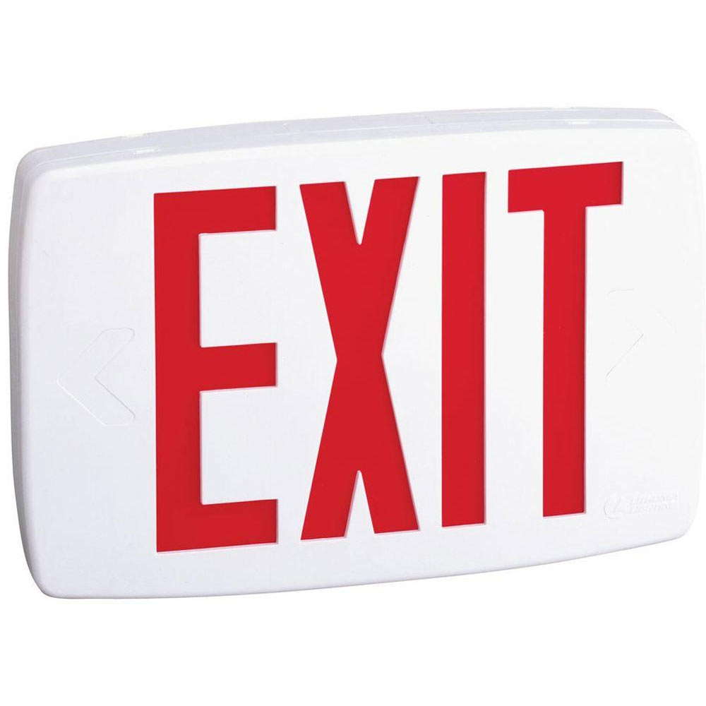 Dual Voltage LED Exit Sign with Red Letters, White Thermoplastic - Bees Lighting
