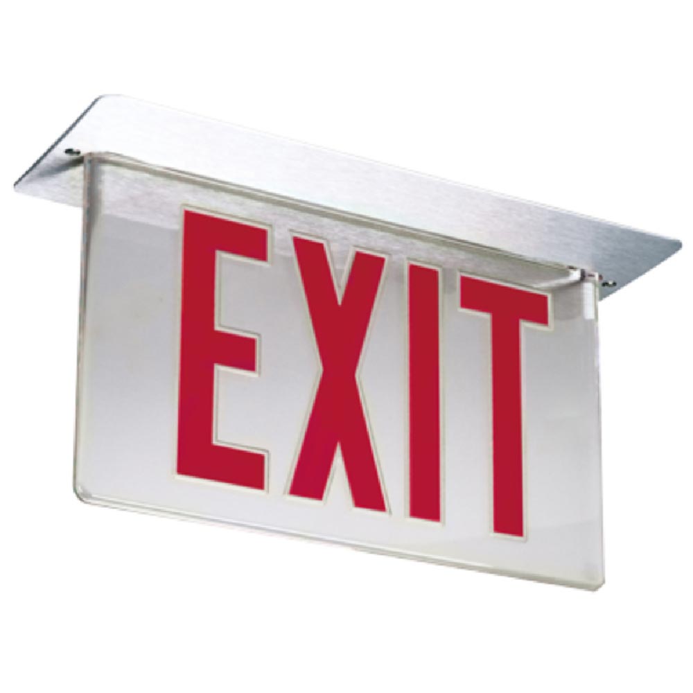 LED Exit Sign, Single face with Red Letters, Mirror Panel, Battery Backup Included, Top Mount