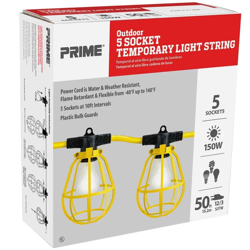 50ft Cord, Construction String Lights, 125V, 5 Bulbs - Bees Lighting