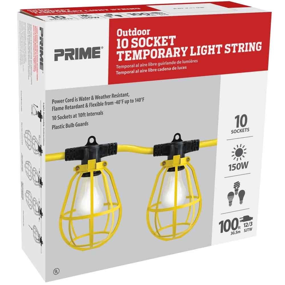 100ft Cord, Construction String Lights, 125V, 10 Bulbs - Bees Lighting