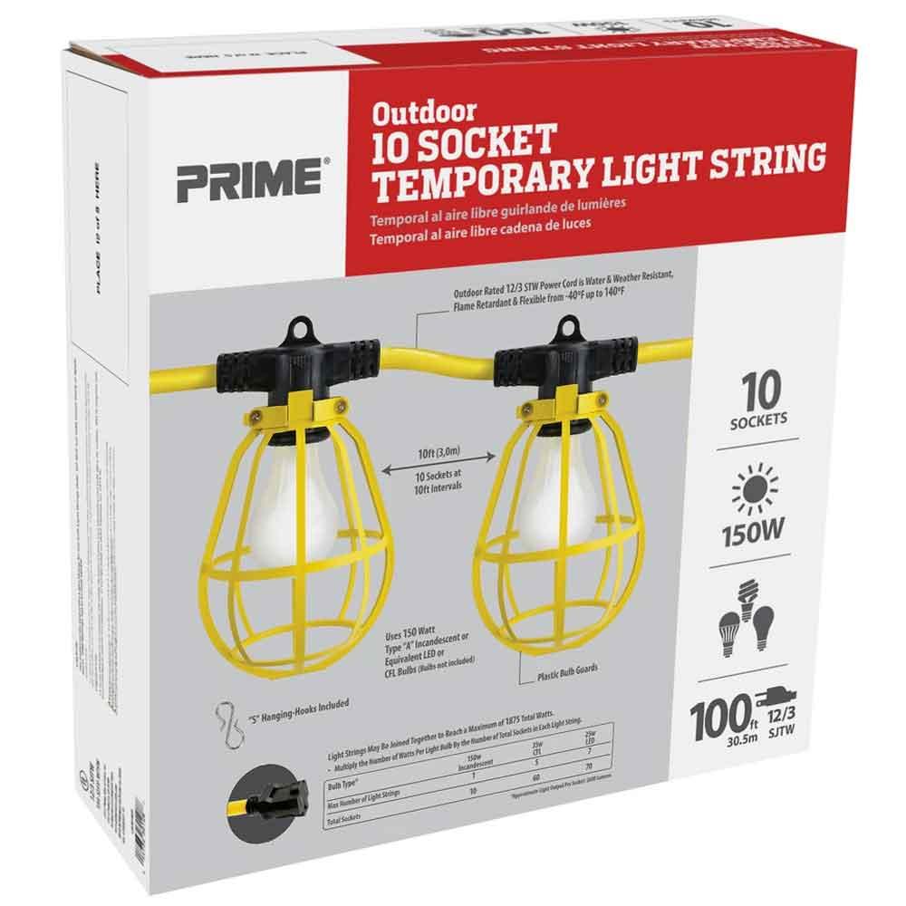 100ft Cord, Construction String Lights, 125V, 10 Bulbs - Bees Lighting