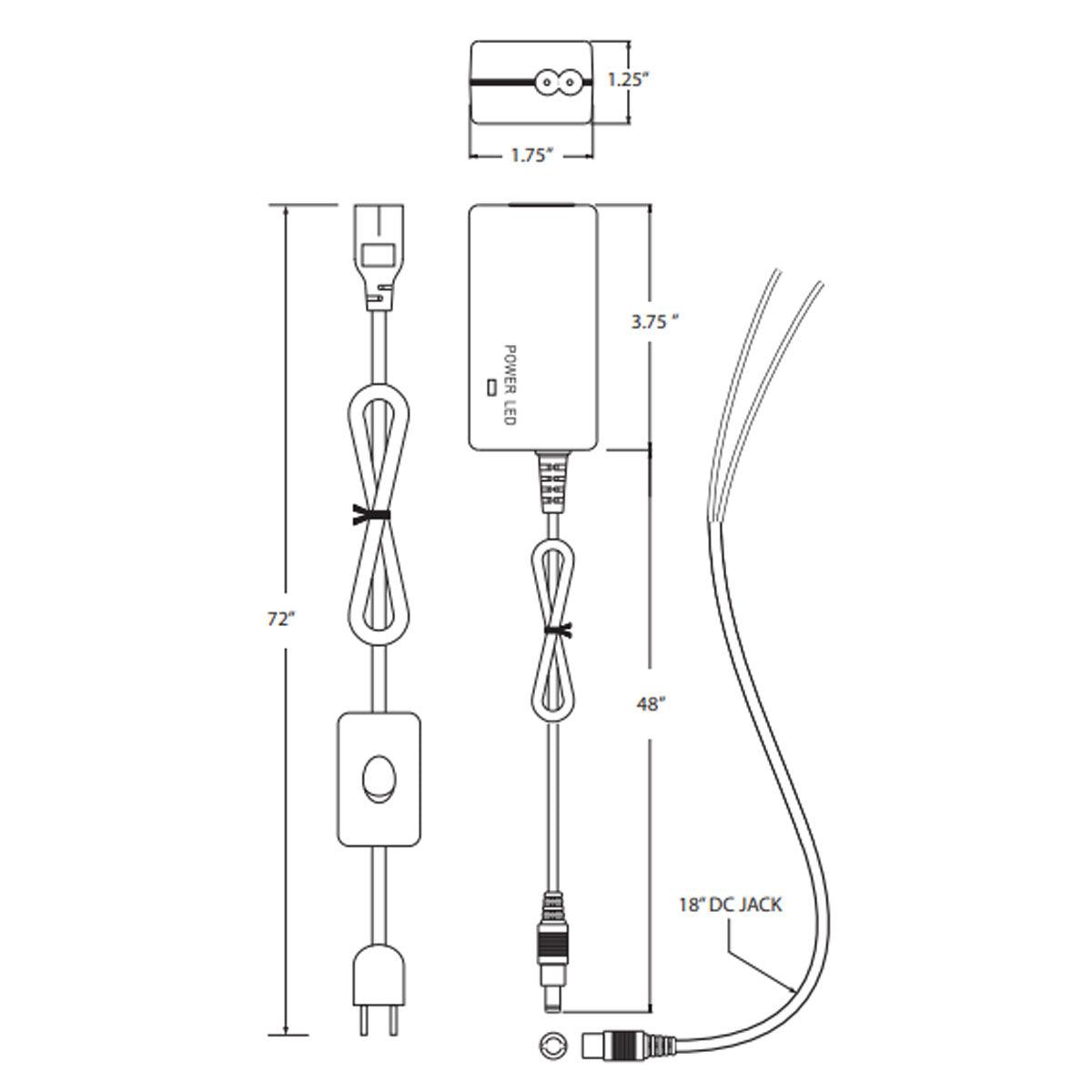LTP 25 Watts, 12VDC LED Driver with Inline Switch and Plug, 120V Input - Bees Lighting