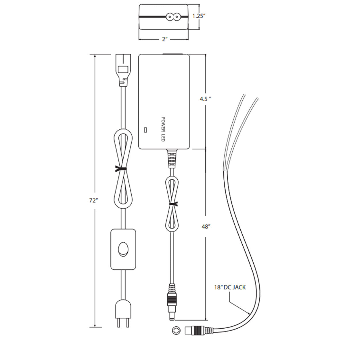 LTP 60 Watts, 12VDC LED Driver with Inline Switch and Plug, 120V Input - Bees Lighting