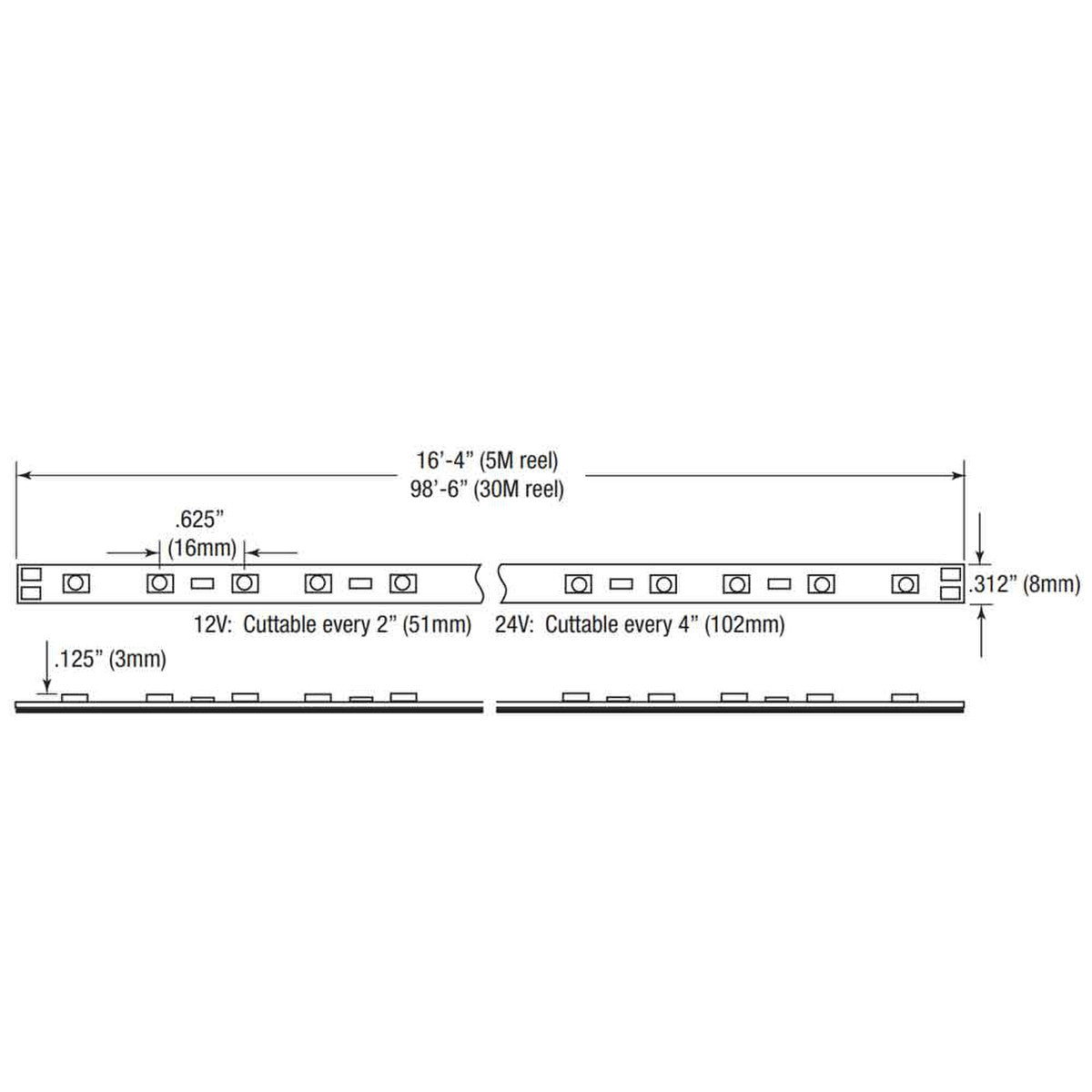 LTR-E Econo LED Strip Light, 100Ft Reel, 4000K, 149 Lm/Ft, 24V - Bees Lighting