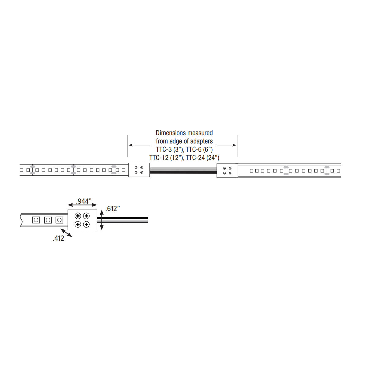 3in. Tape to Tape Connector for LTR-P Wet Location Tape Light - Bees Lighting