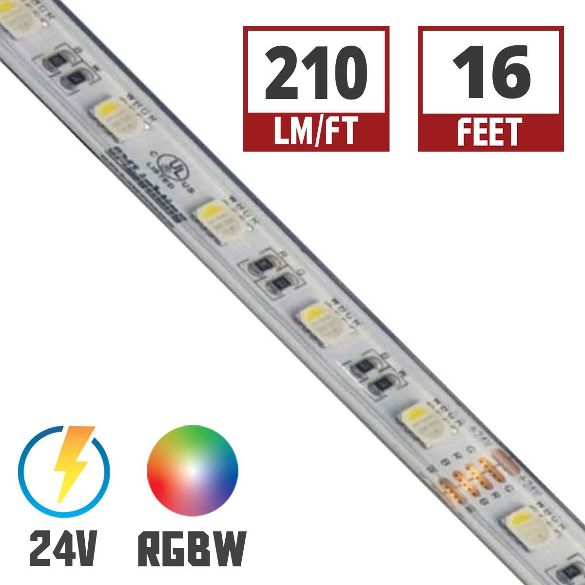 LTR-S Spec LED Strip Light, 16ft Reel, Color Changing RGB + 3000K, 210 Lumens per Ft, 24V