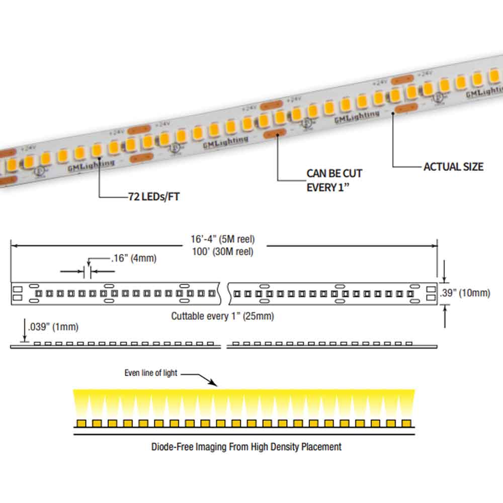 LTR-S Spec LED Strip Light, 510 Lumens per Ft, 5.8 watts per Ft, 24V - Bees Lighting