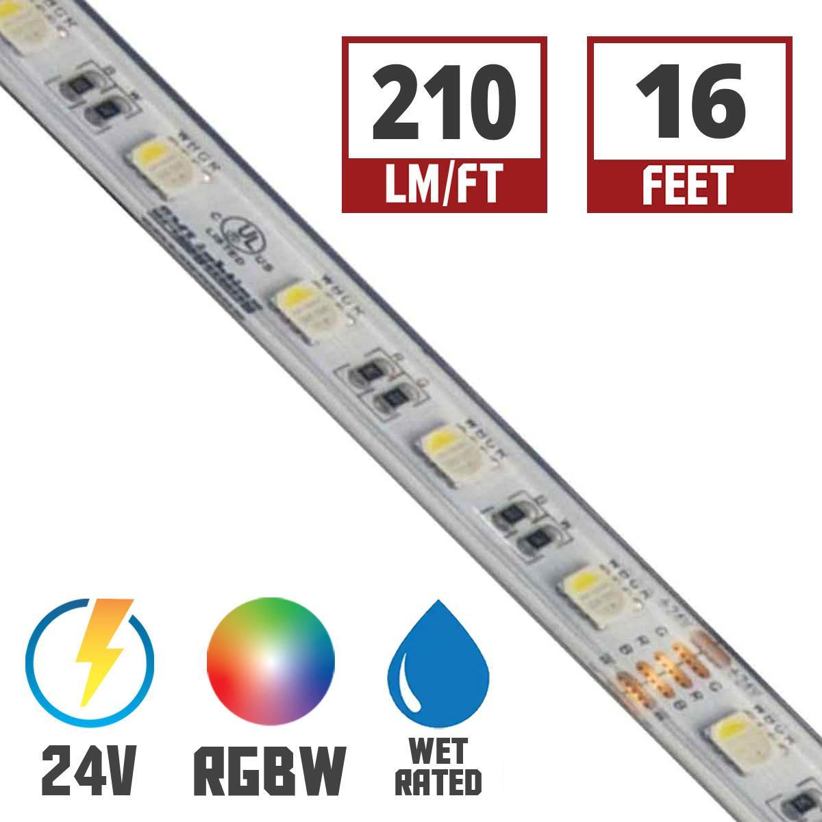 LTR-S Spec Wet Location LED Strip Light, 16ft Reel, Color Changing RGB + 3000K, 210 Lumens per Ft, 24V - Bees Lighting