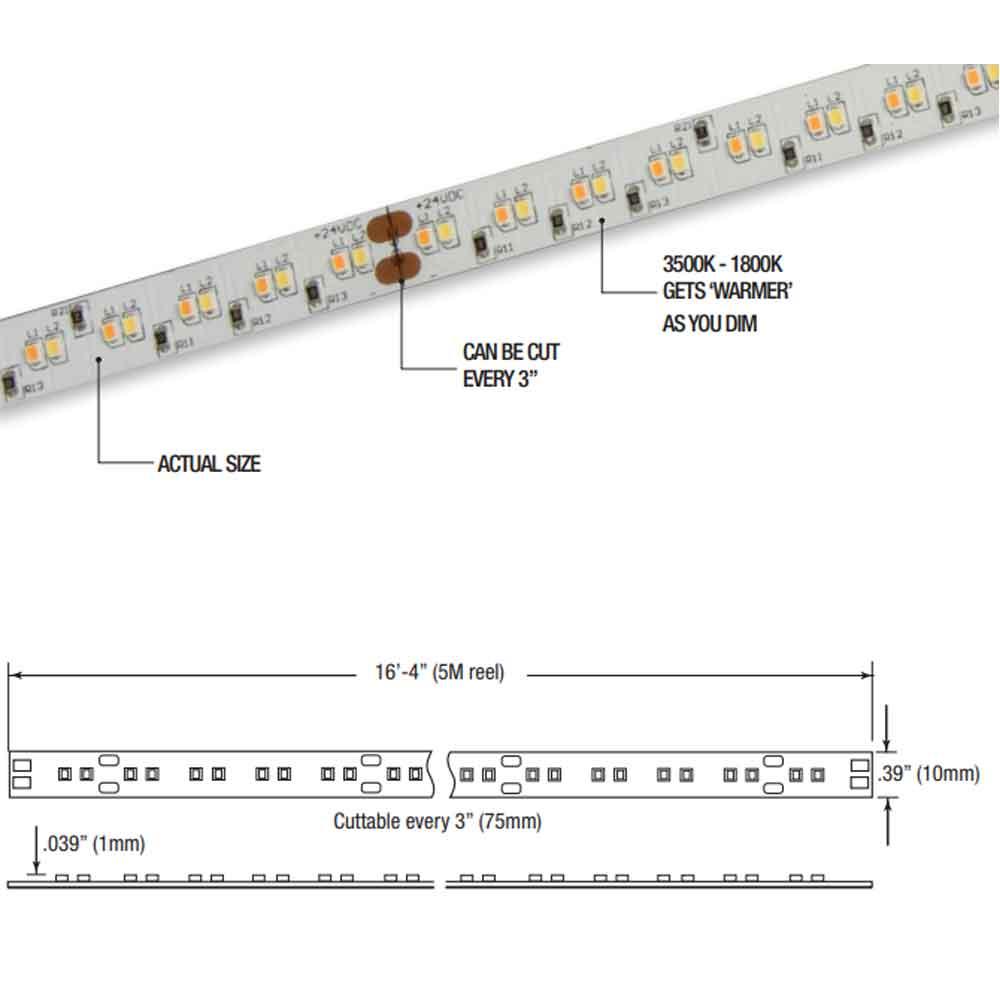 LTR-S Spec LED Strip Light, 16Ft Reel, Dim to Warm 3500K to 1800K, 24V - Bees Lighting