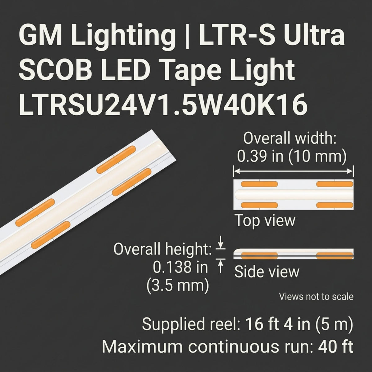 GM Lighting LTR-S Ultra LED tape light with width and height dimensions