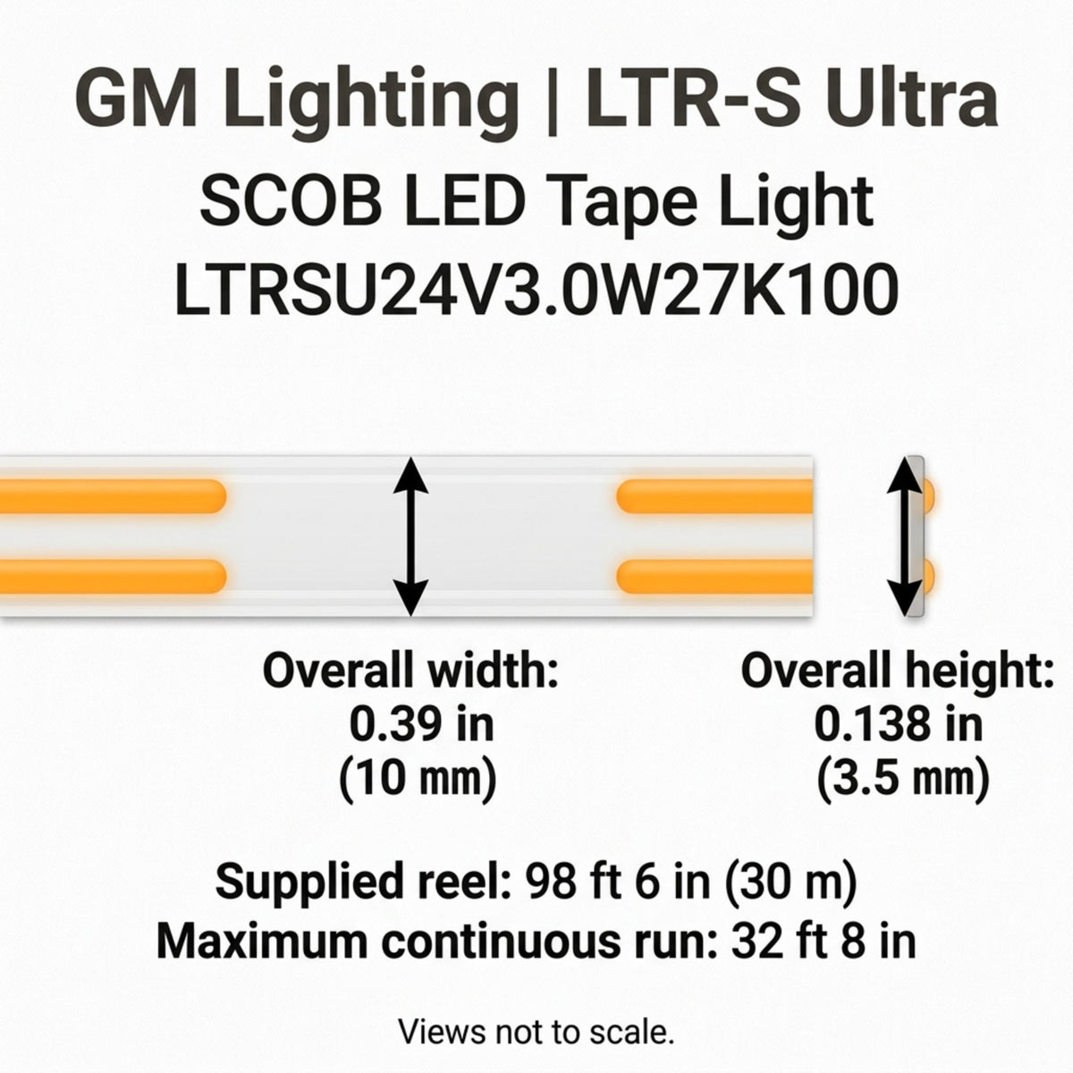 GM Lighting LED tape light with 0.39-inch width and 0.138-inch height