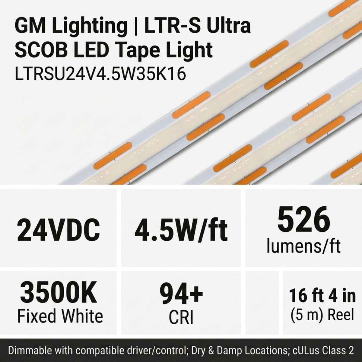 GM Lighting LTR-S Ultra LED tape light with 3500K output and 16 ft 4 in reel