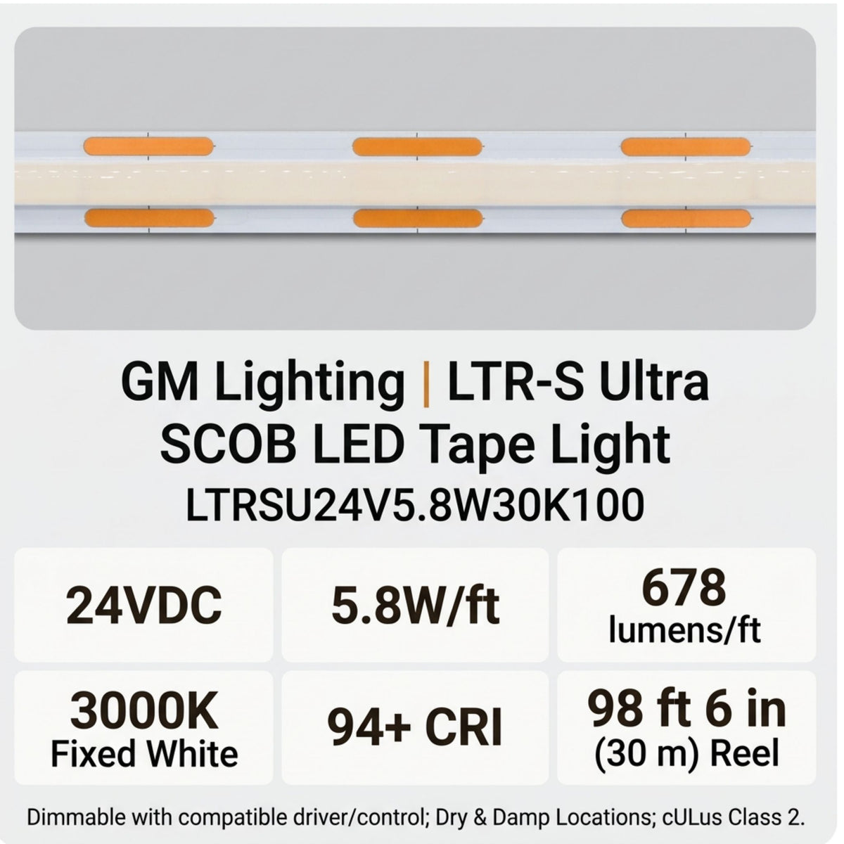 LED tape light close-up showing its white strip and orange markings