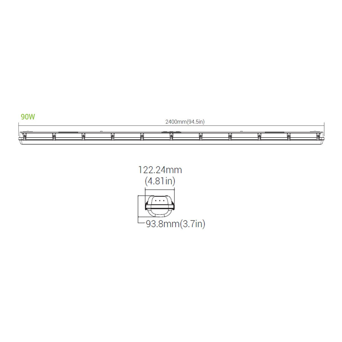 8ft LED Vapor Tight Light Fixture, 90W, 13000 Lumens, 35K/40K/50K, 120-277V - Bees Lighting