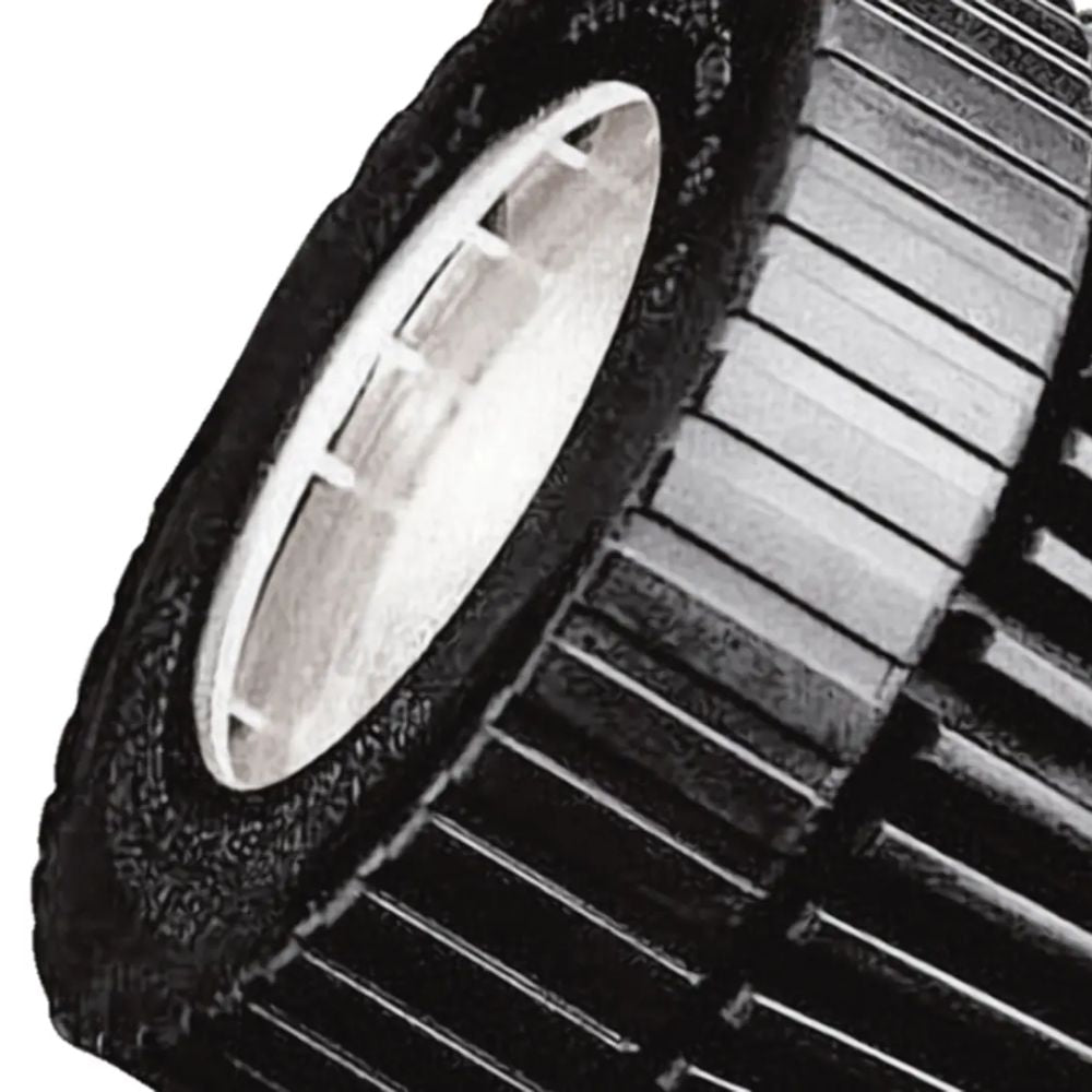 Close-up of black ribbed spotlight head with round reflector lens opening