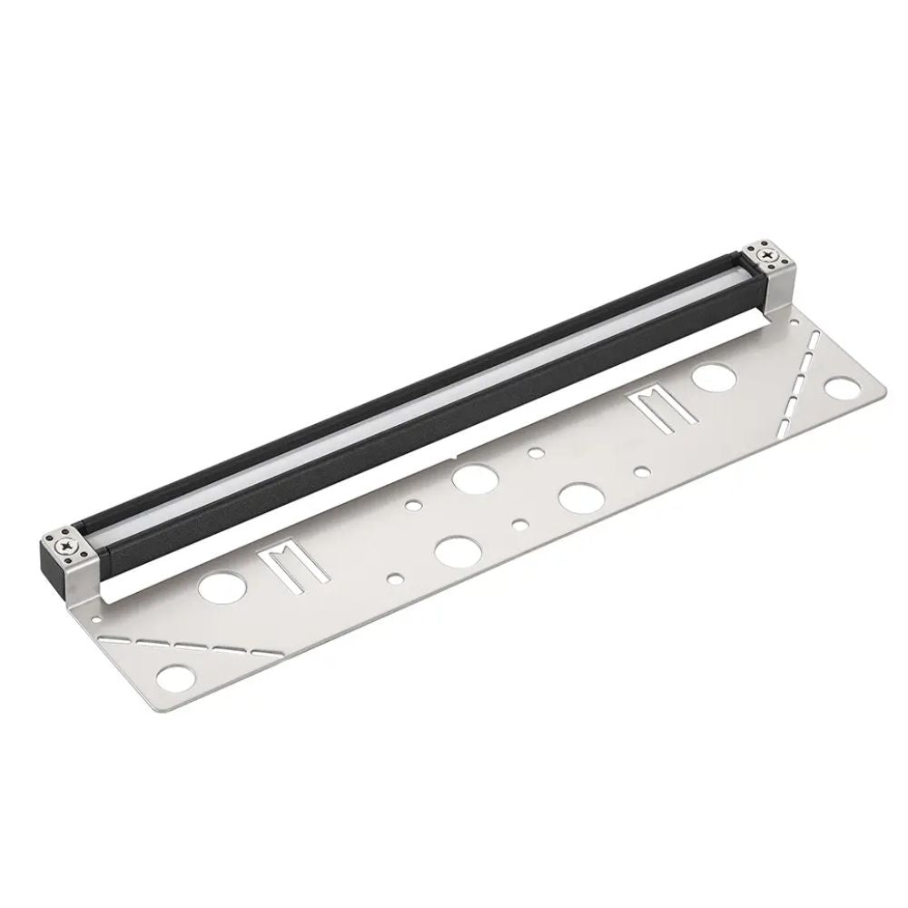 LED hardscape light bar with textured black housing and silver mounting bracket