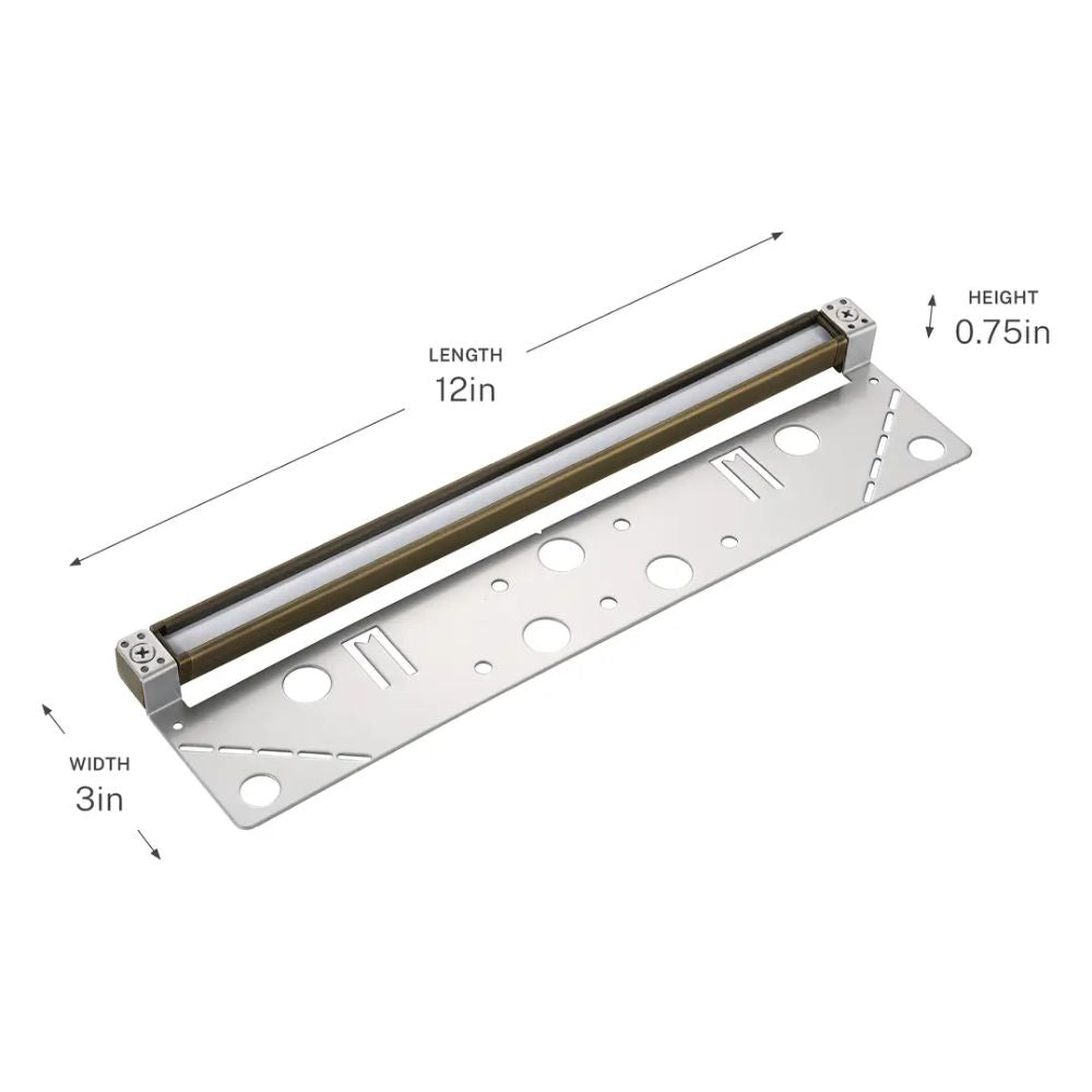 Hardscape LED dimensions: 12 in length, 3 in width, 0.75 in height