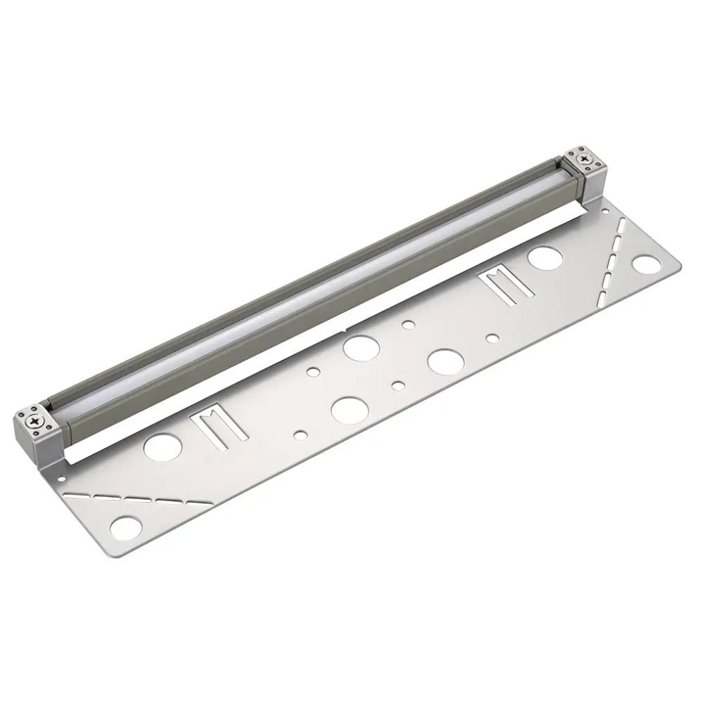 12-inch LED hardscape light fixture with gray aluminum housing and mounting plate
