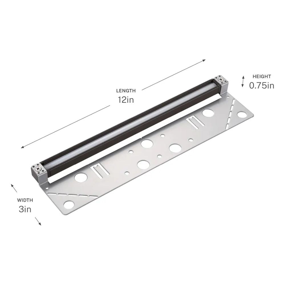 Hardscape LED light bar with metal mounting plate, 12 in length, 3 in width