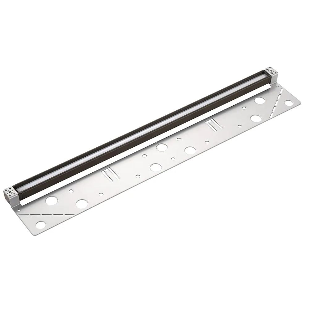 18 in hardscape LED bar with perforated face and angled metal mounting plate.