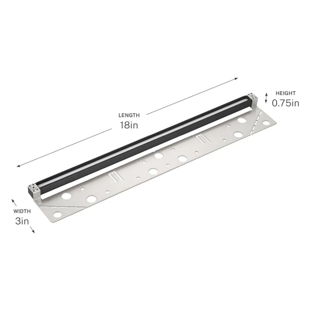 18 in black hardscape LED light bar with silver mounting bracket and holes
