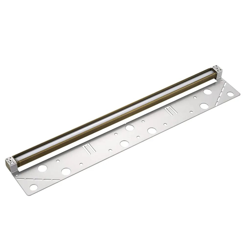 Brass 18-inch LED hardscape light with perforated mounting plate