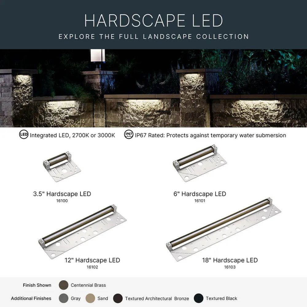 Hardscape LED landscape collection overview with 3.5 in to 18 in options and IP67 notes