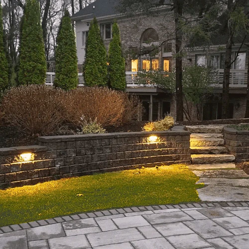 Brass 18 in hardscape LED step light with warm 3000K glow for landscaping