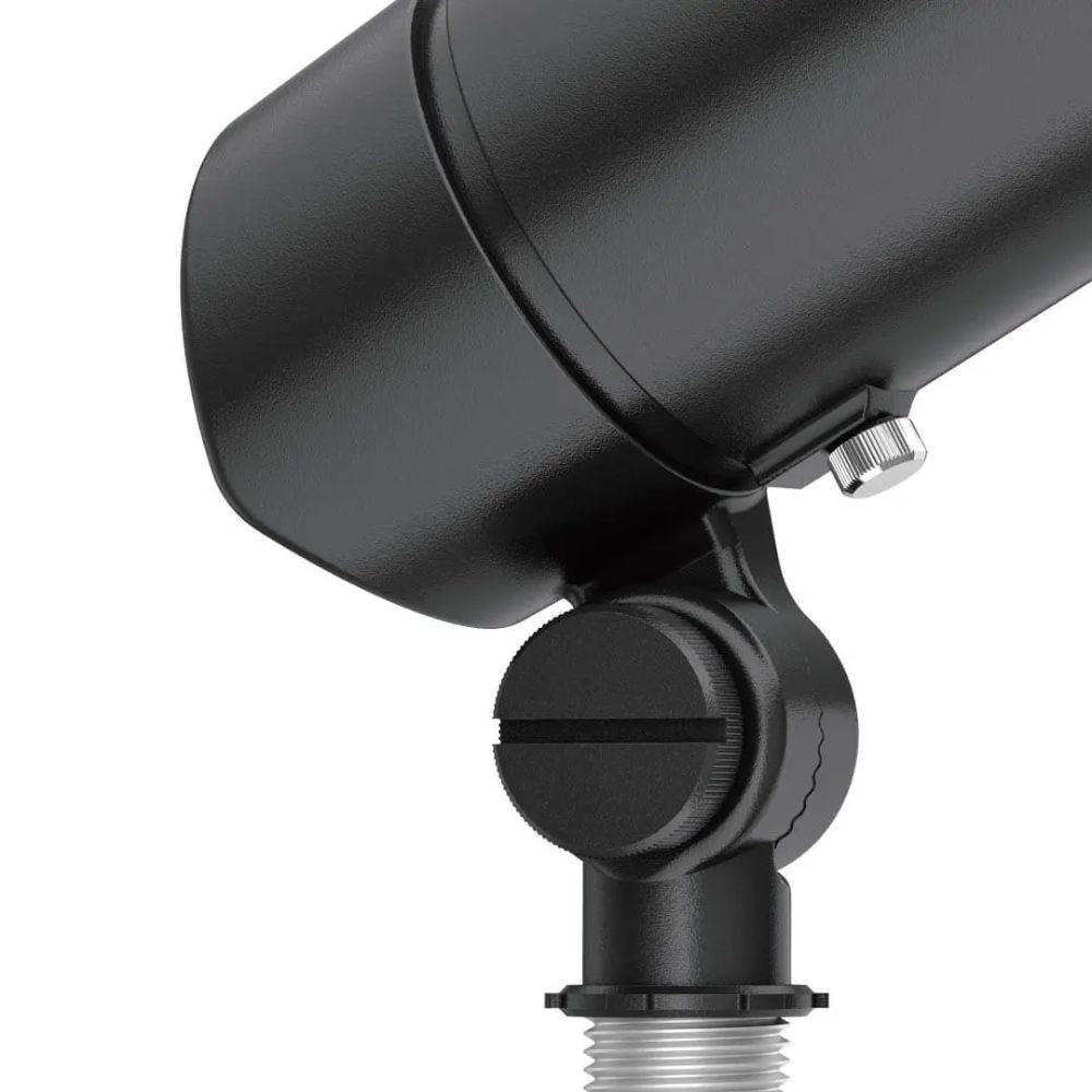 Black landscape LED accent light with adjustable swivel joint and threaded base