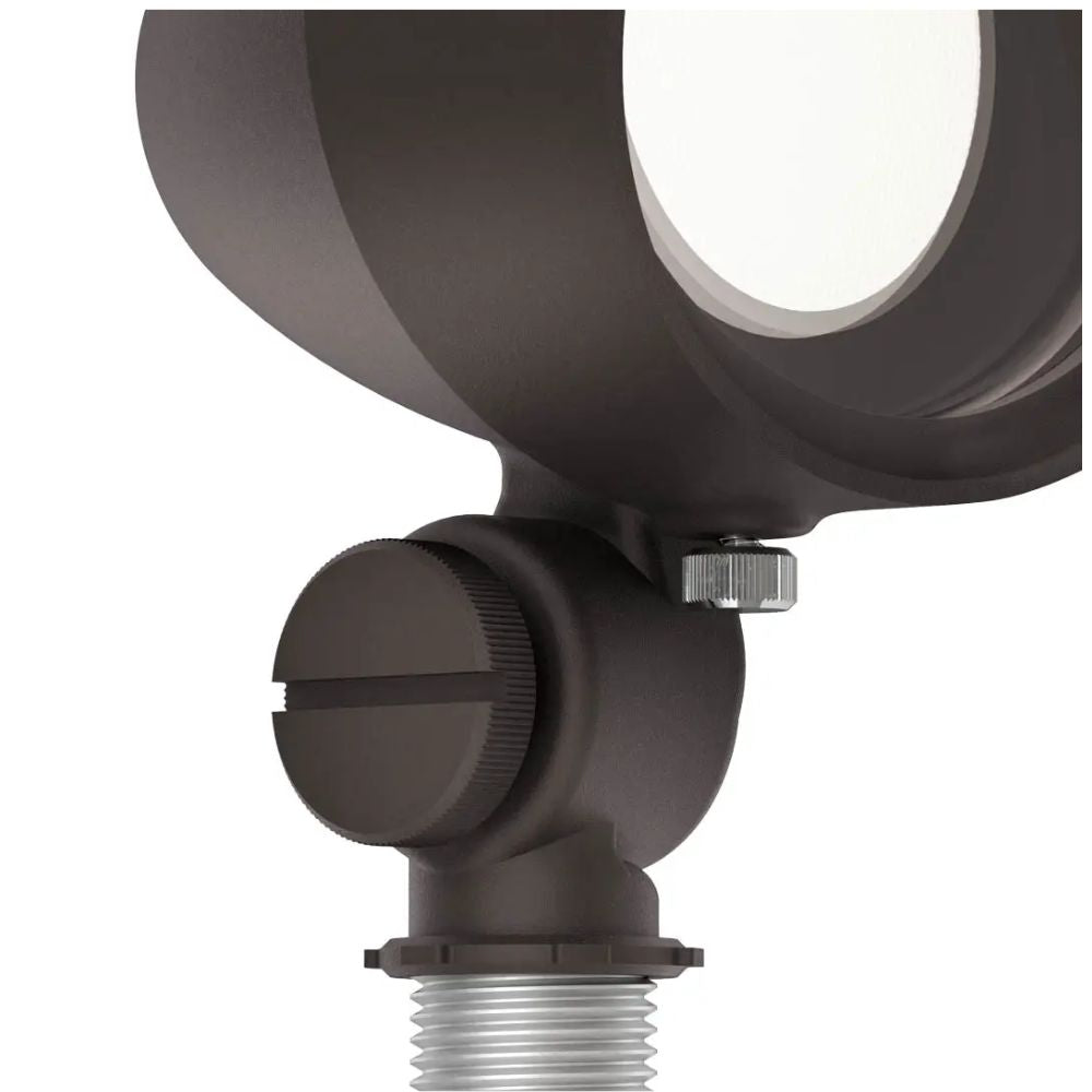 Architectural bronze LED accent light close-up of adjustable side knob and threaded mount