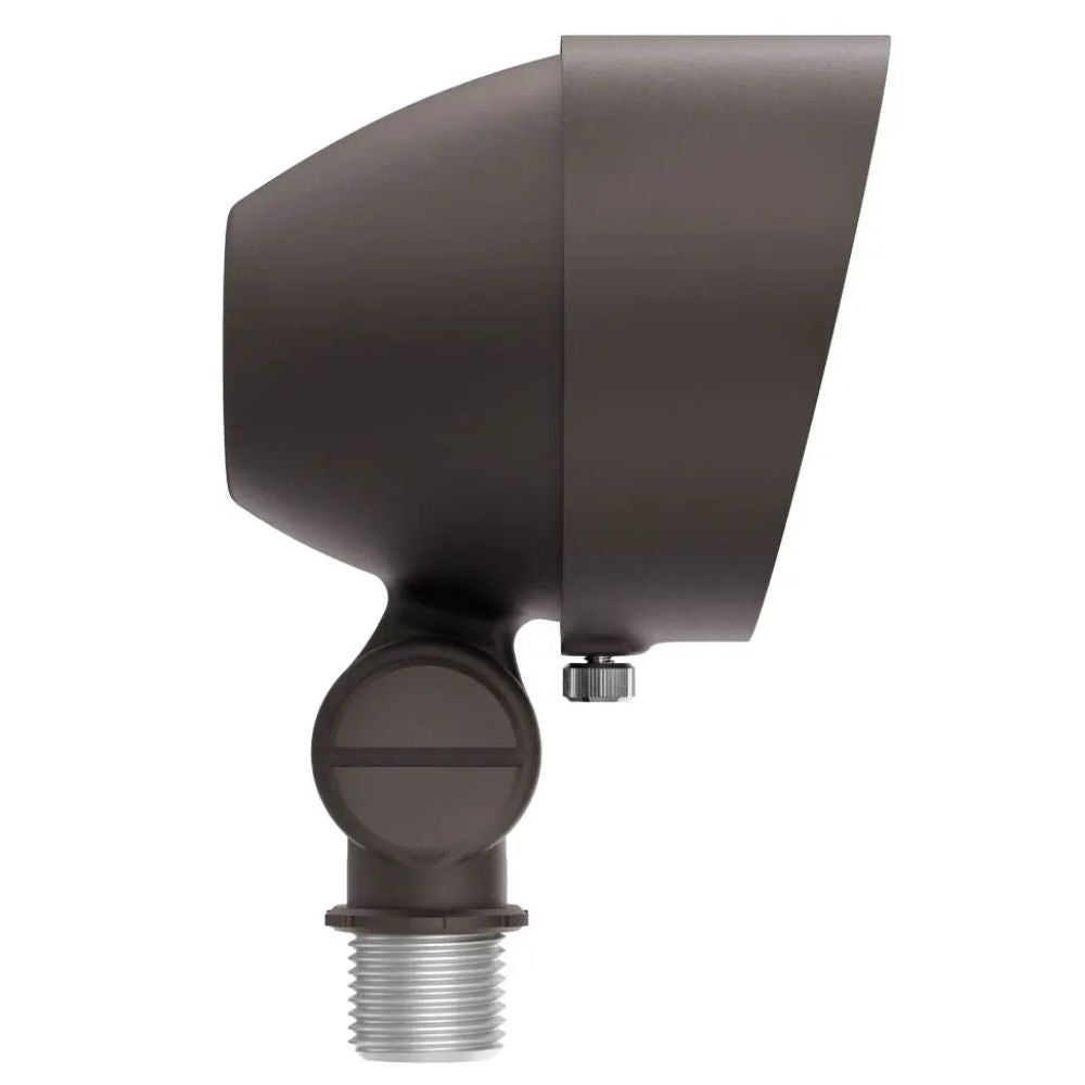 Architectural bronze LED landscape accent light with angled round spotlight and adjustable stem