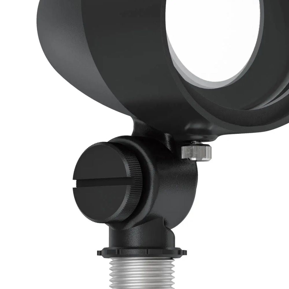 Kichler textured black LED landscape accent flood light close-up of mounting hardware