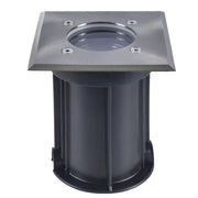 Square LED in-ground well light in stainless steel with circular light opening