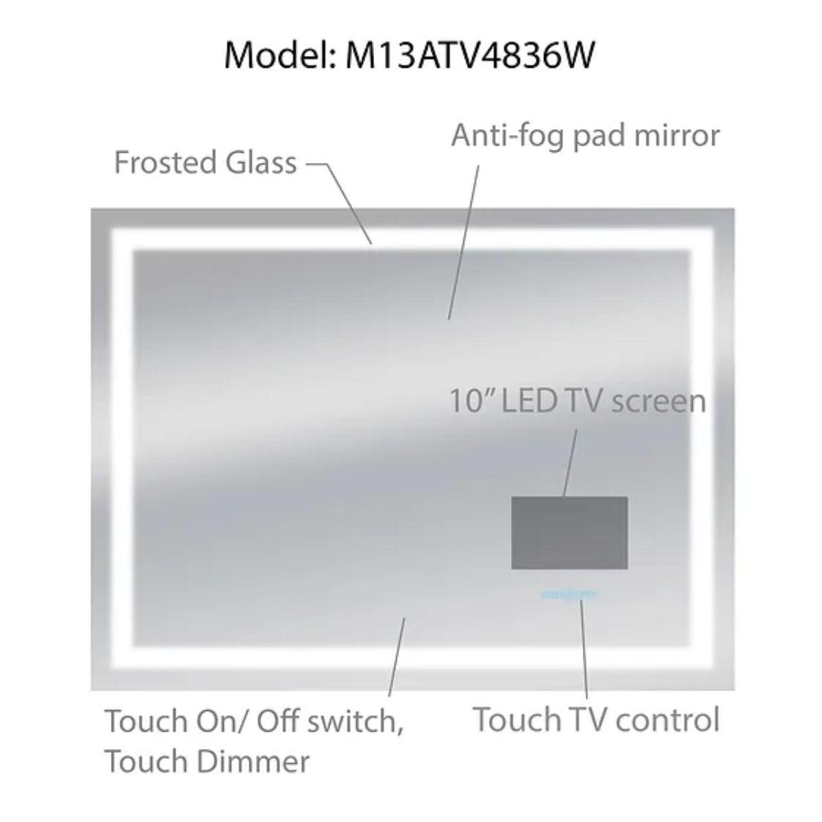 Edison 48 In. X 36 In. LED Wall Mirror With 10 in. LCD Television and Touch On/Off Dimmer Function - Bees Lighting