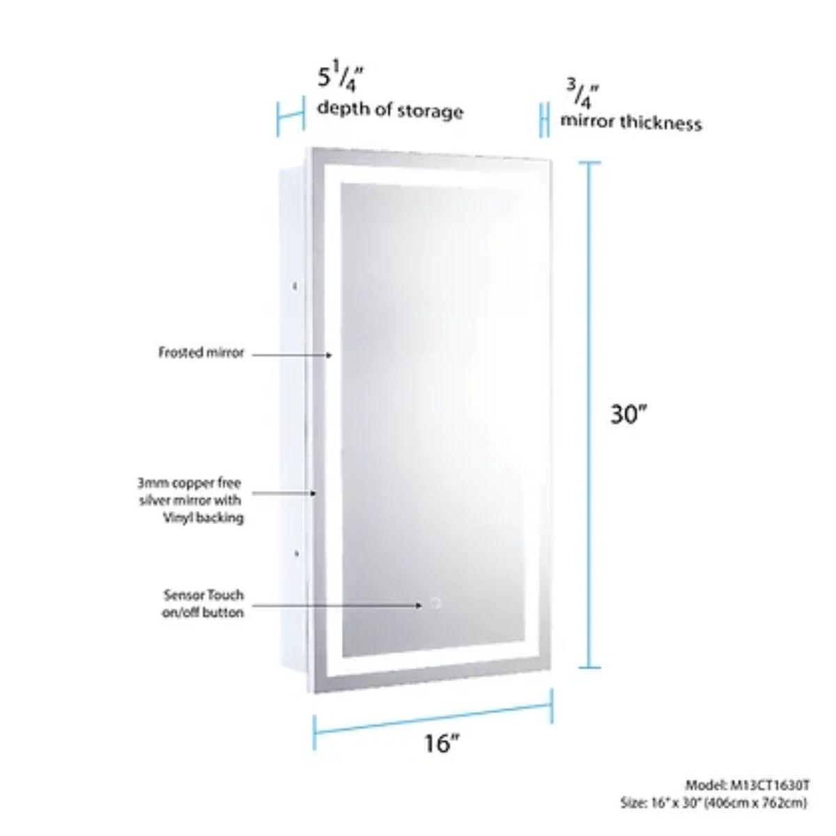 Edison 16 In. X 30 In. Tri-color LED Single Door Cabinet Mirror With Touch On/Off Dimmer Function - Bees Lighting