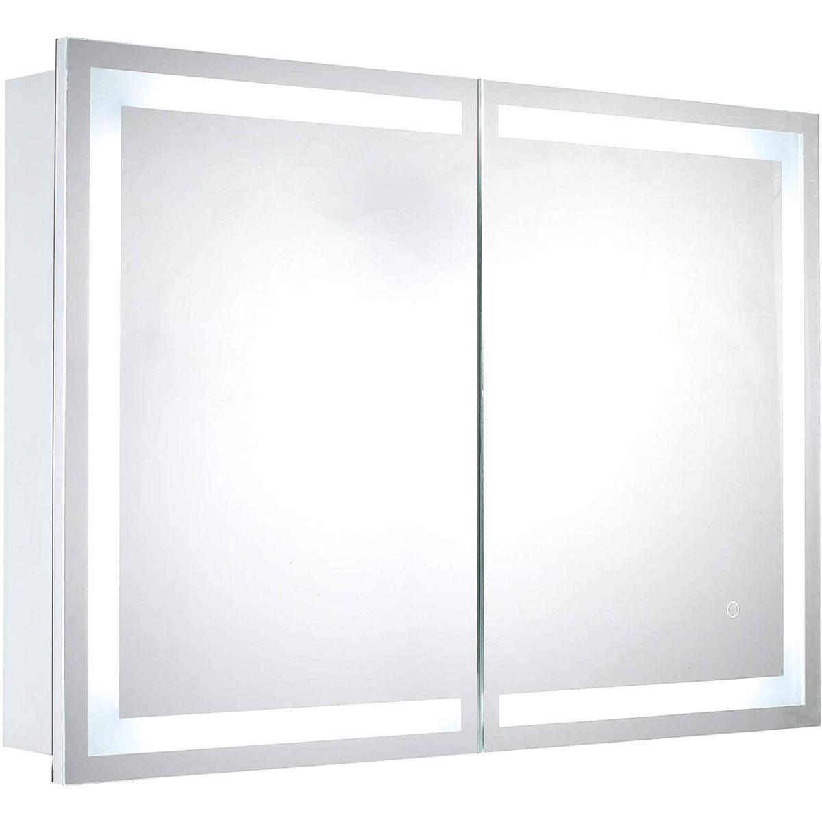 Edison 34 In. X 24 In. Tri-color LED Bluetooth Dual Door Cabinet Mirror With Touch On/Off Dimmer Function - Bees Lighting