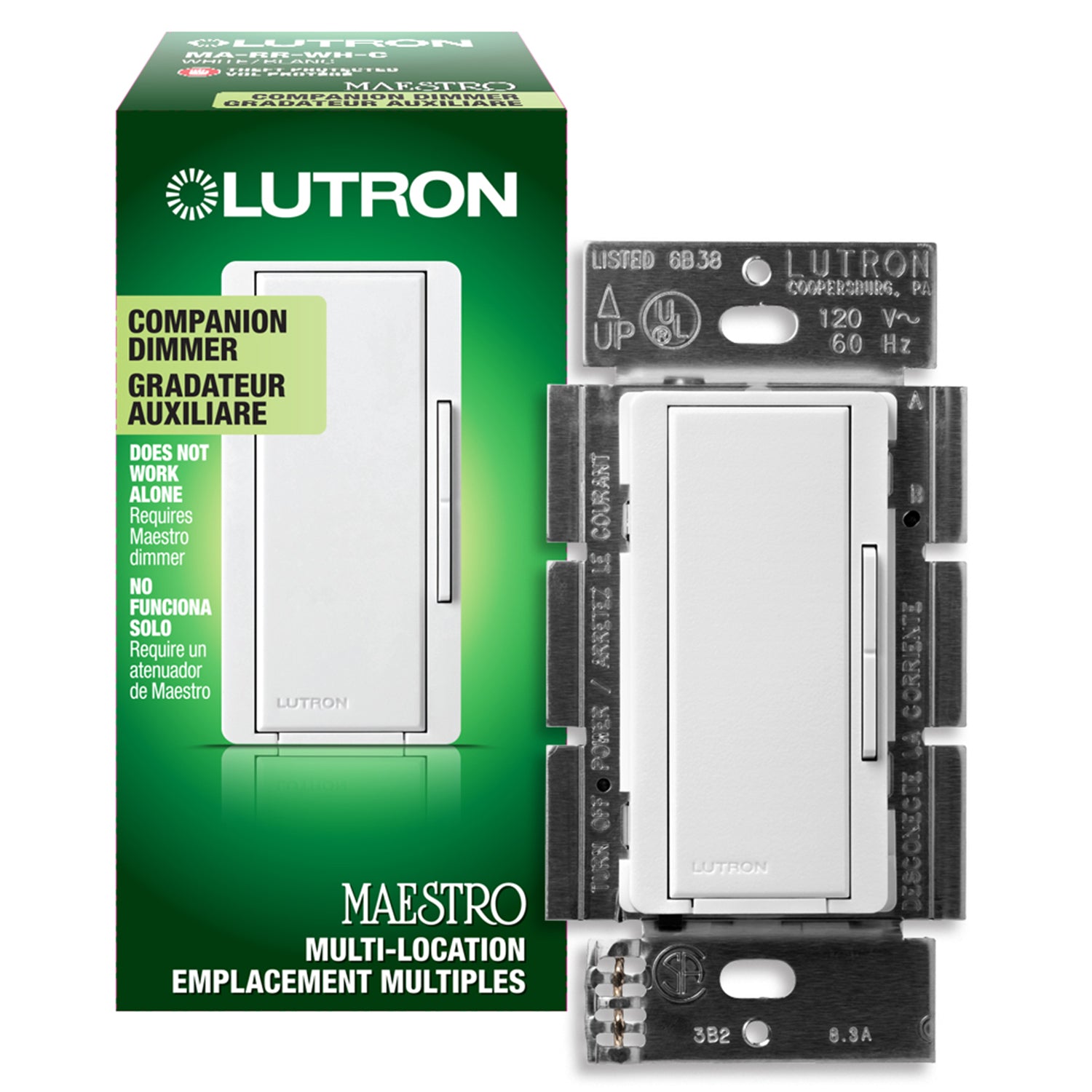 Lutron Maestro Companion Multi-Location Dimmer, Not for Standalone Use, Light Almond - Bees Lighting