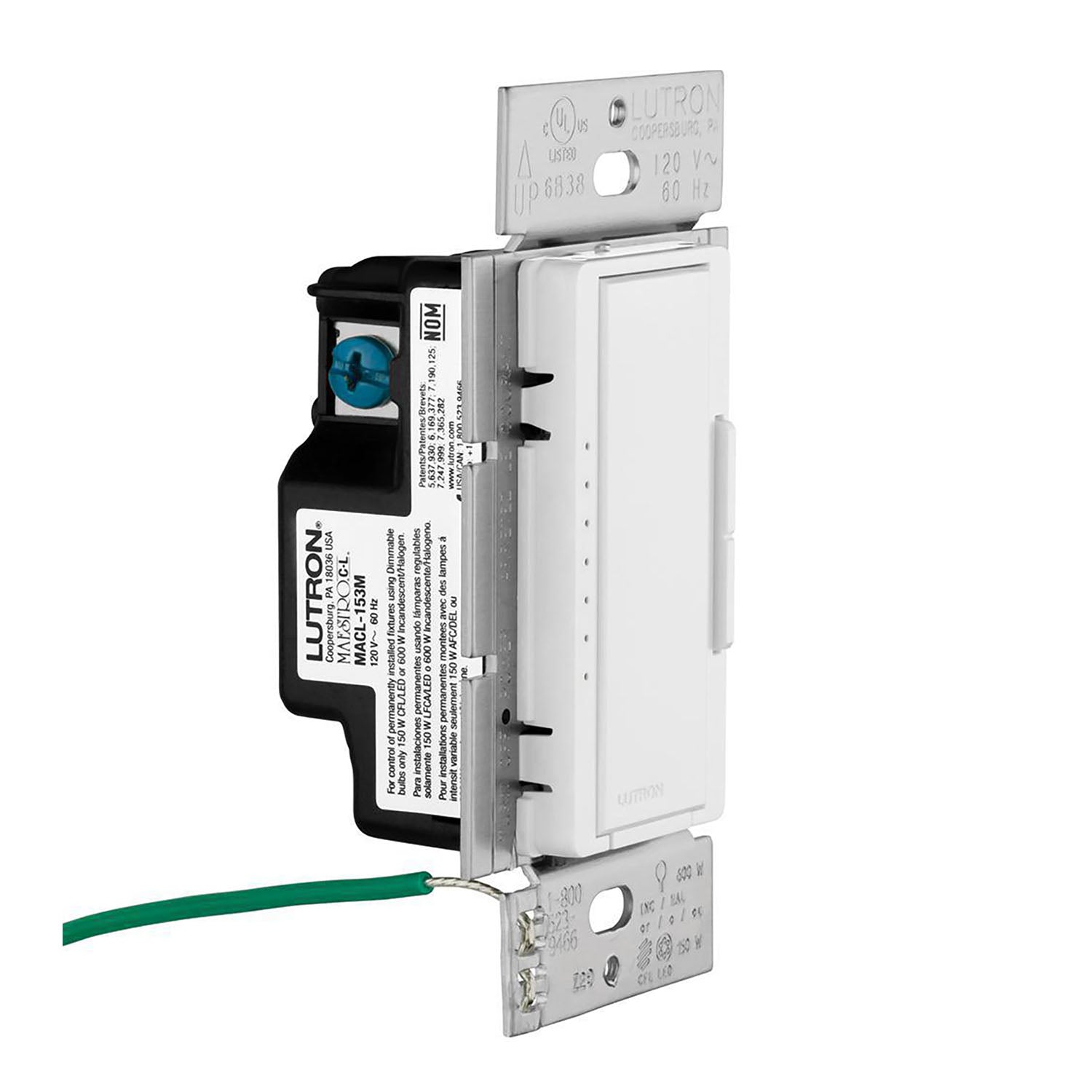 Maestro LED+ Dimmer Switch, 150-Watt, Single Pole or Multi-Location, White - Bees Lighting