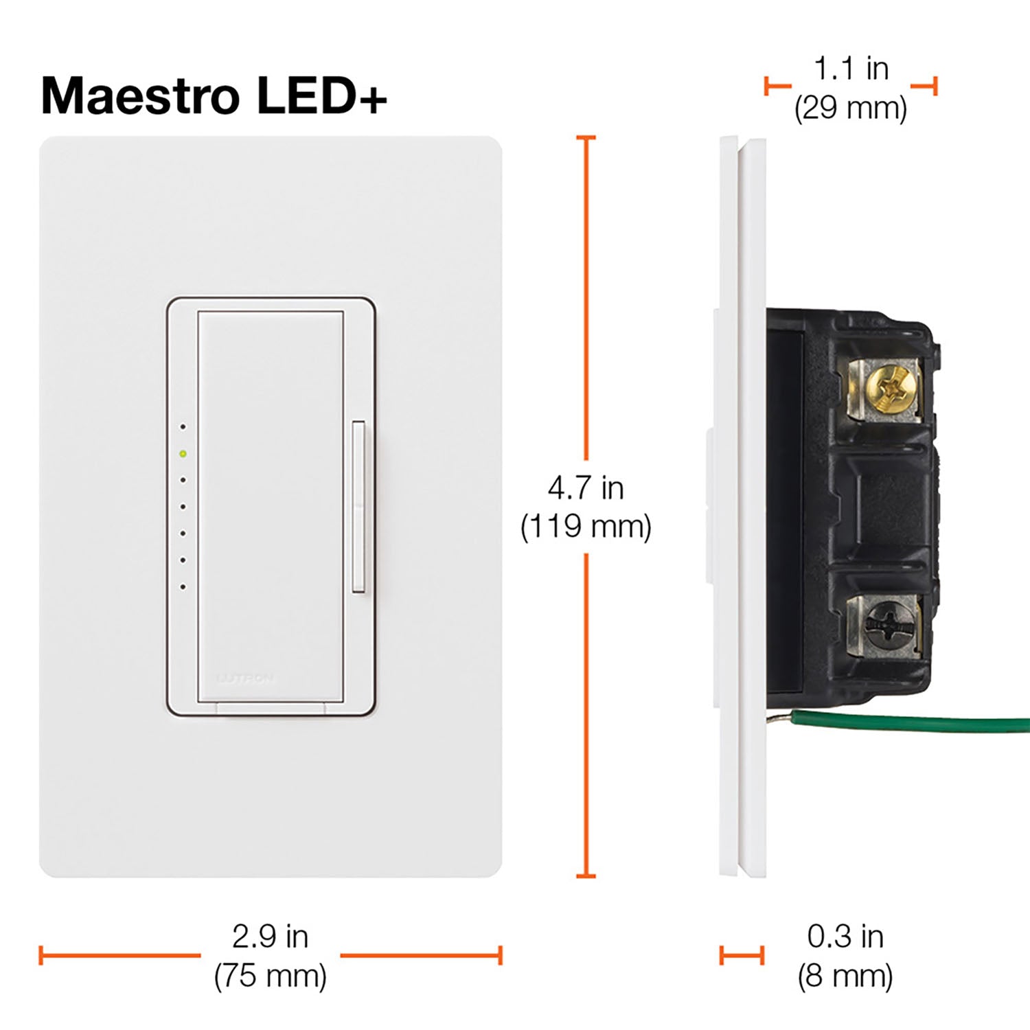 Maestro LED+ Dimmer Switch, 150-Watt, Single Pole or Multi-Location, White - Bees Lighting