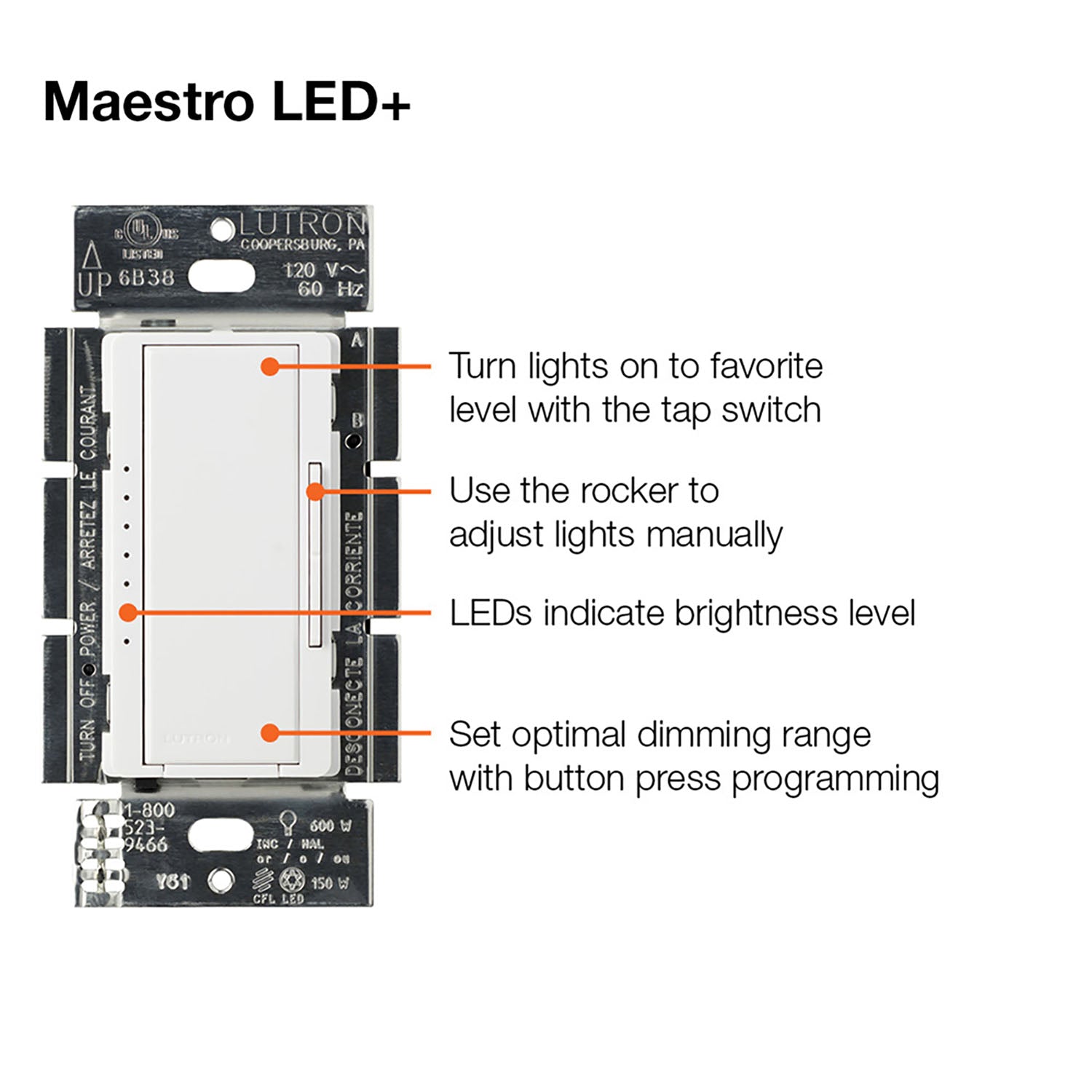 Maestro LED+ Dimmer Switch, 150-Watt, Single Pole or Multi-Location, Light Almond - Bees Lighting