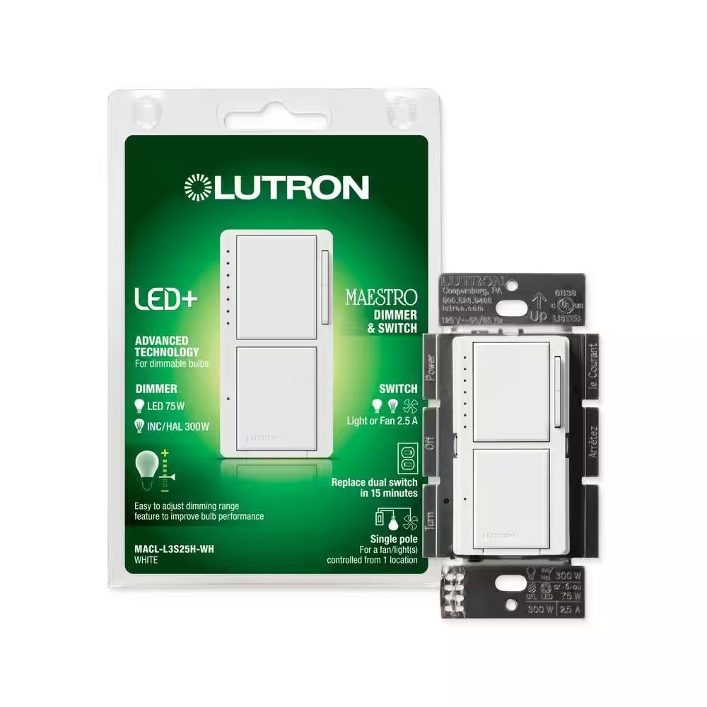 Lutron Maestro LED+ Dual Dimmer and Switch - Bees Lighting