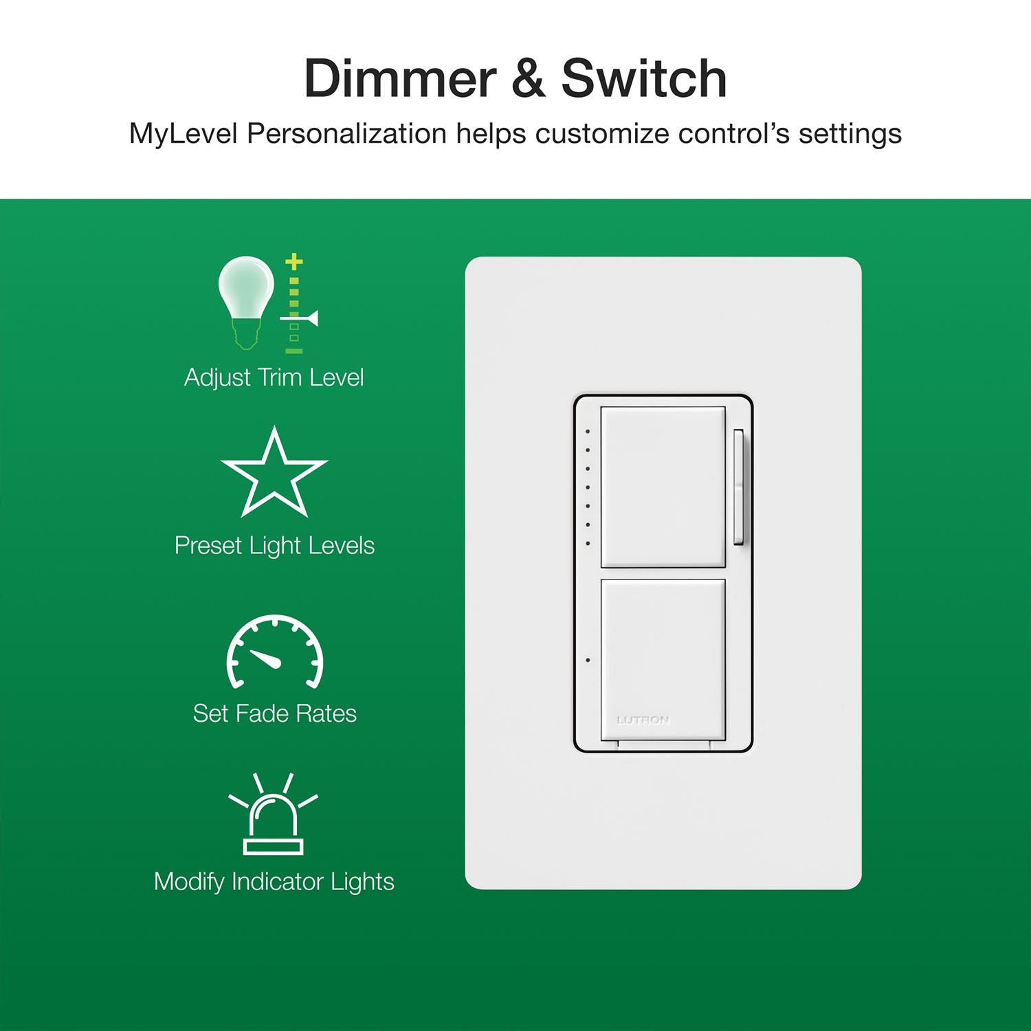 Maestro LED+ Dual Dimmer and Switch, 75W LED/2.5A Fan, Single Pole, White - Bees Lighting